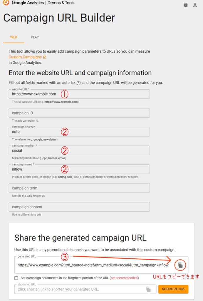 Campaign URL Builder入力例