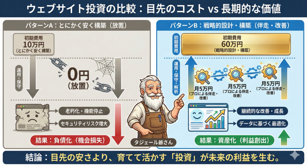 ウェブサイト投資の比較：目先のコストVS長期的な価値