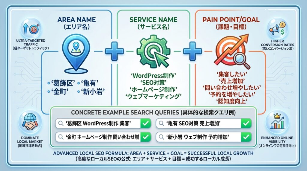 地域名 + サービス名 + 悩み・目的