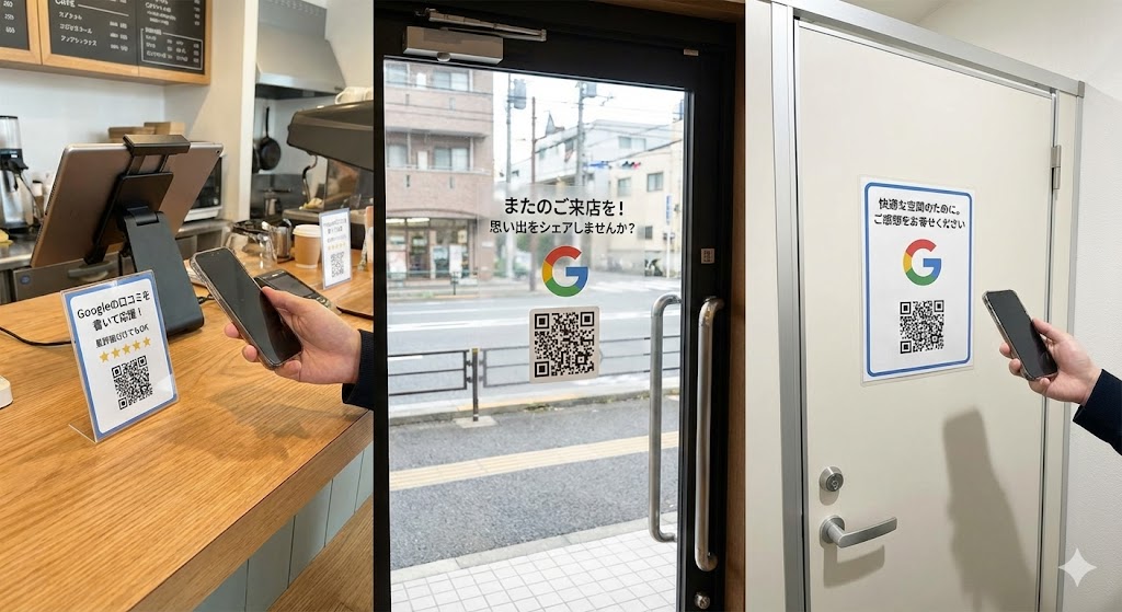 レジ横・出口・トイレなど、お客様の目に入る場所にQRコードを掲示