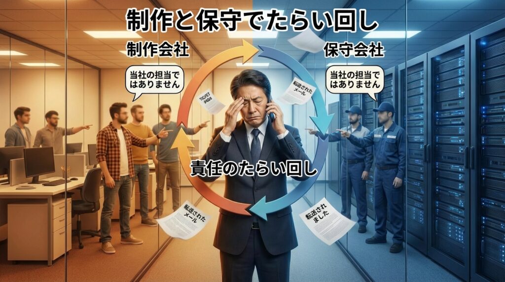 制作会社と保守会社が別で、たらい回しにされる