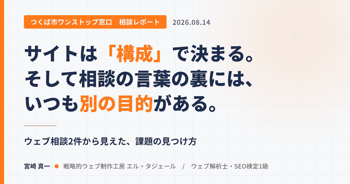 サイトは「構成」で決まる。そして相談の言葉の裏には、いつも別の目的がある。つくば市ワンストップ窓口 相談レポート